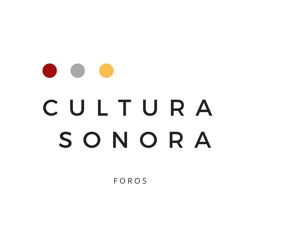 Imagen con tres puntos en la parte alta color rojo oscuro, gris y amarillo; bajo estos puntos letras que dicen “Cultura Sonora, Foros”