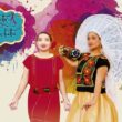 cartel de difusion de evento; dos mujeres con trajes tripicos de colores