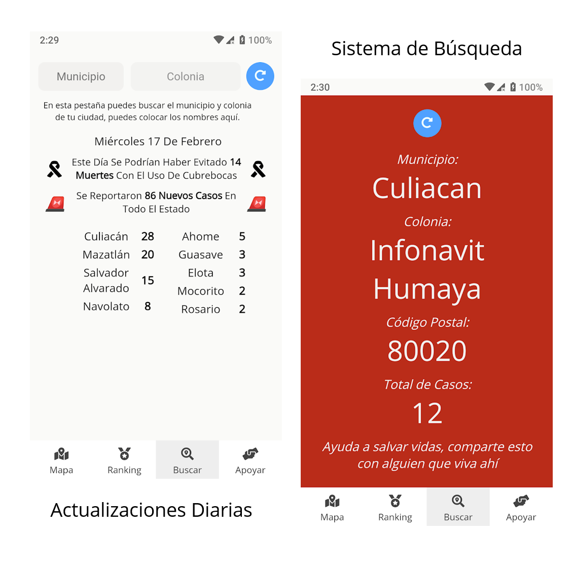 Captura de pantalla de Sinaloa Covid App
