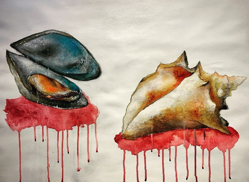 Pintura "Conchas y Tinto"