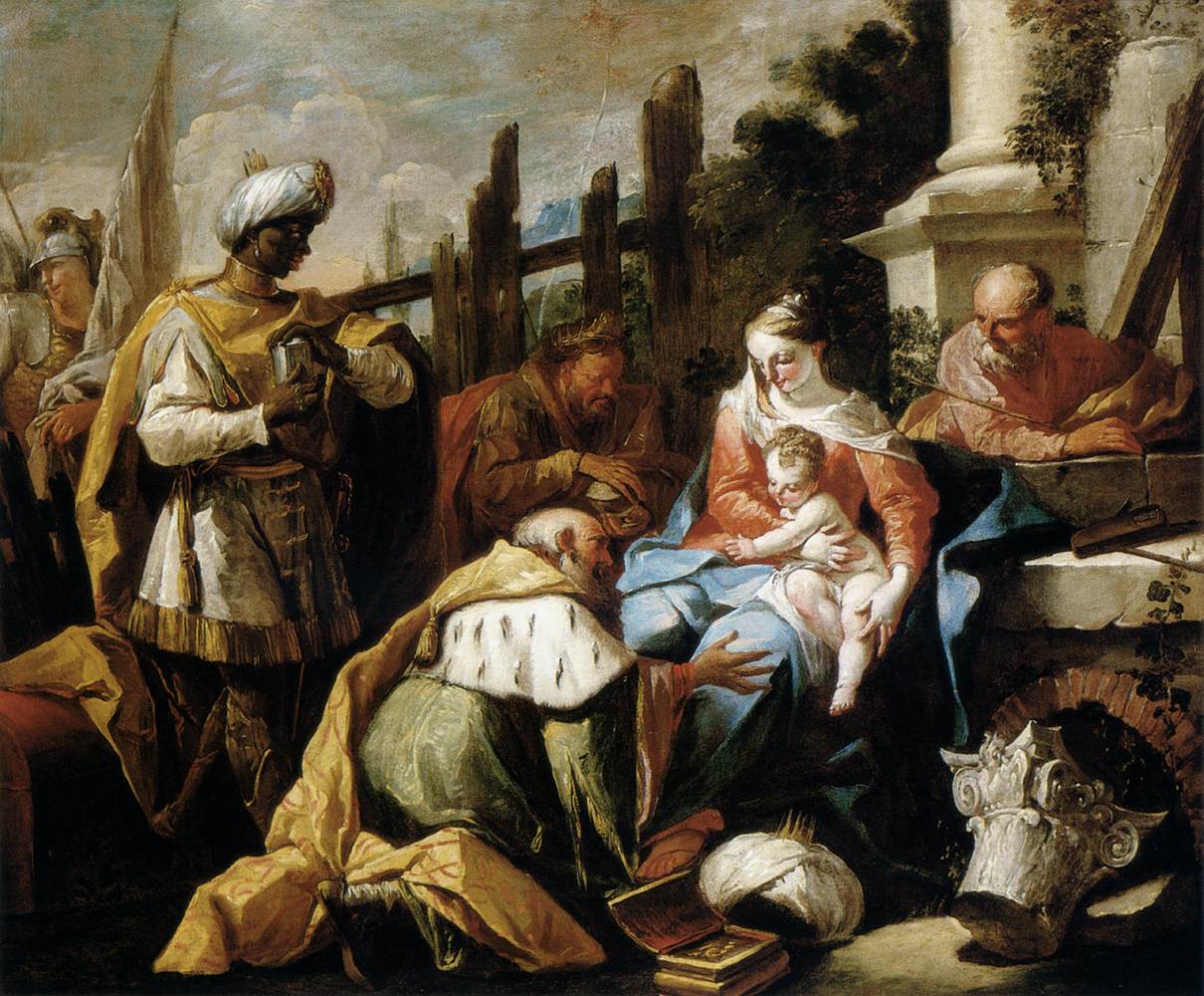  Adoración de los Reyes Magos, 1718 de Gaspare Diziani (1689-1767, Italia).  