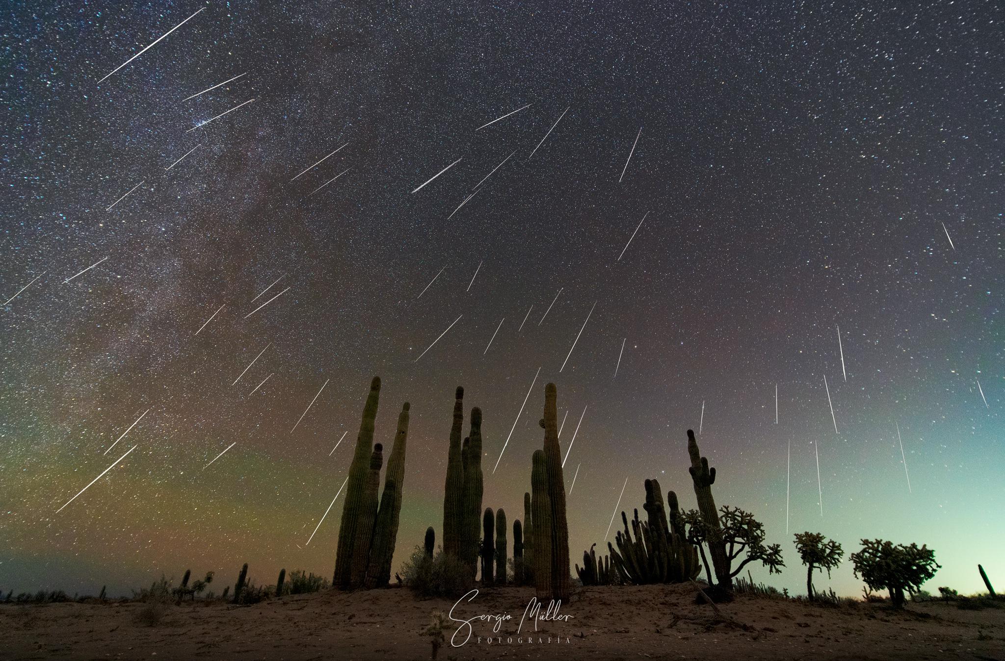 Lluvia de estrellas en desierto de Sonora. 