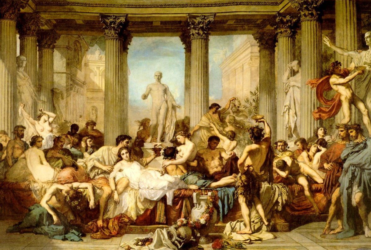Pintura de Thomas Couture representando la festividad de los Saturnales en la antigua roma