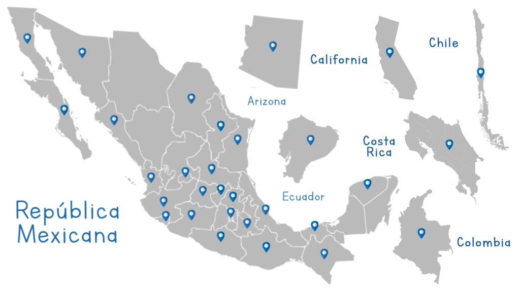 Mapa de los paises en Latinoamerica con colaboradores de Solo es Ciencia