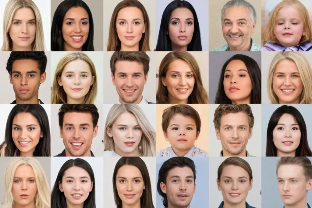 Collage de rostros de Inteligencia Artificial. FOTO: Portal Genbeta.