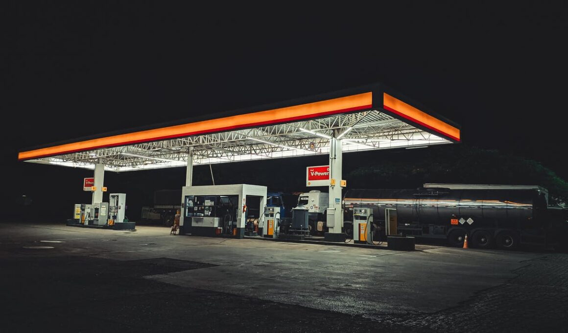 Una gasolinera de noche.