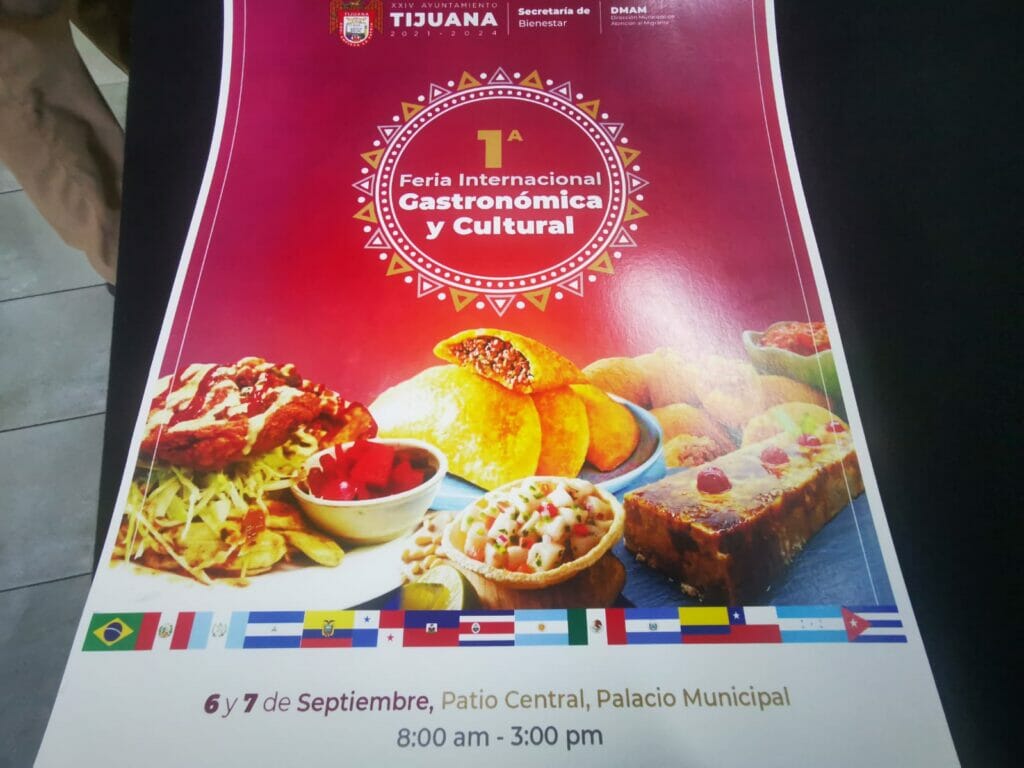 poster promocional con imágenes de comidas como empanadas y pasteles