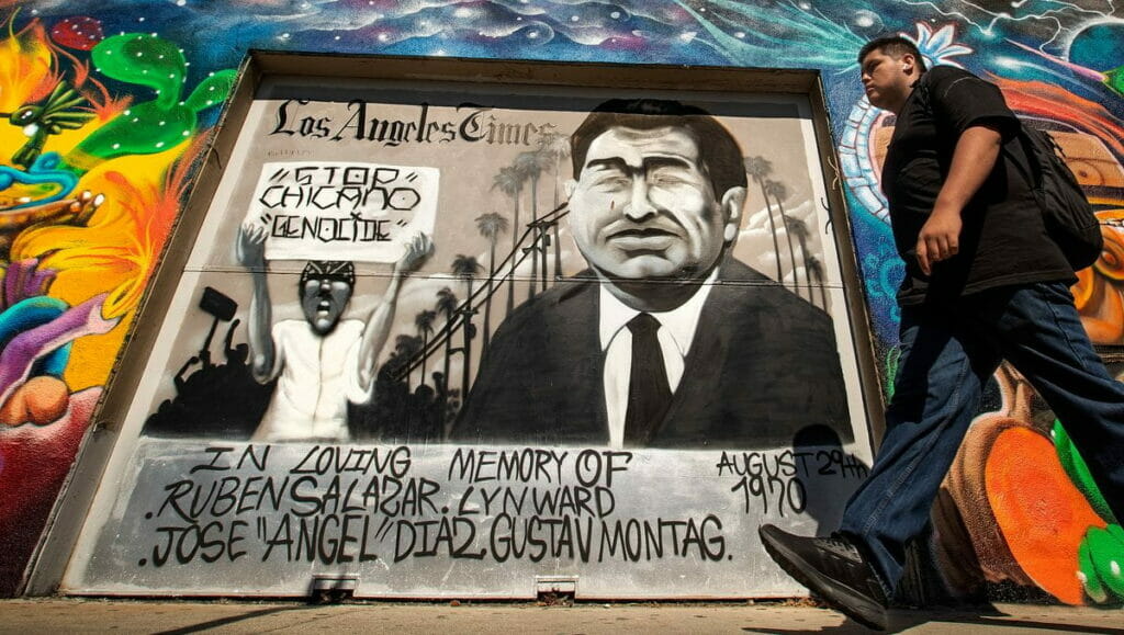 mural sobre Rubén Salazar, muerto durante moratoria chicana