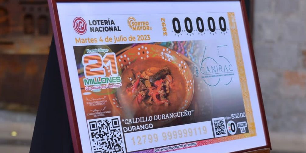 El Caldillo Durangueño protagoniza el cachito de la lotería nacional.