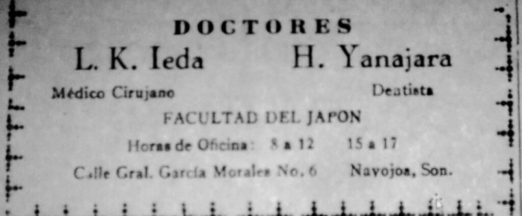 Recorte de anuncio periódistico donde aparece el nombre del doctor yeda ofreciendo servicios como dentista en Navojoa